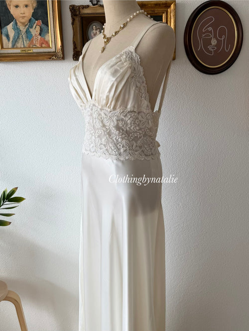 Diane Samandi Cream Satin Maxi Gown Size M