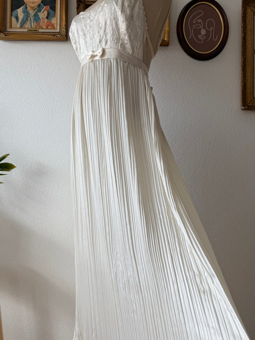Delicates Cream Pleated Satin Maxi Gown Size S