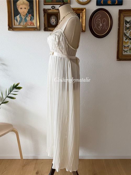 Delicates Cream Pleated Satin Maxi Gown Size S