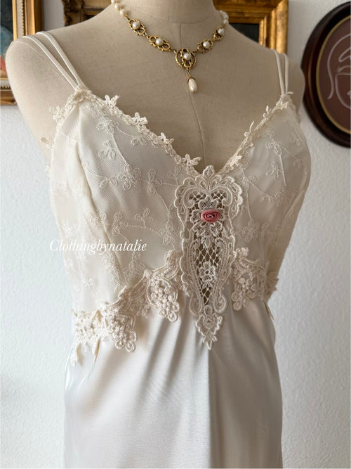 California Dynasty White Satin Maxi Gown Size M