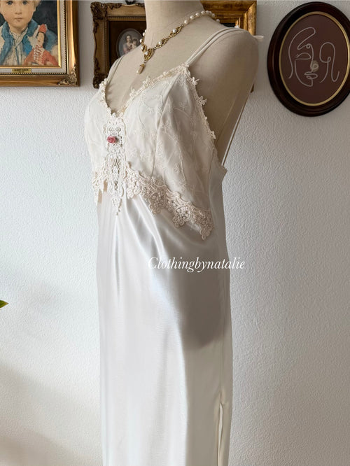 California Dynasty White Satin Maxi Gown Size M