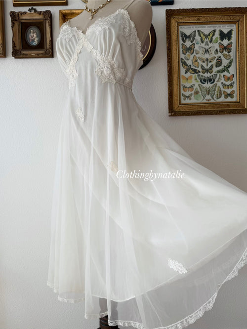 Gotham White Nylon Chiffon Babydoll Size S/M