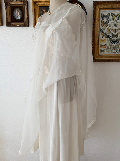 Gotham White Nylon Chiffon Babydoll Size S/M