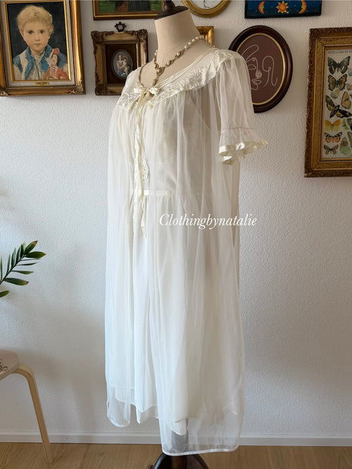 Vintage White Nylon Chiffon Peignoir Set Size S