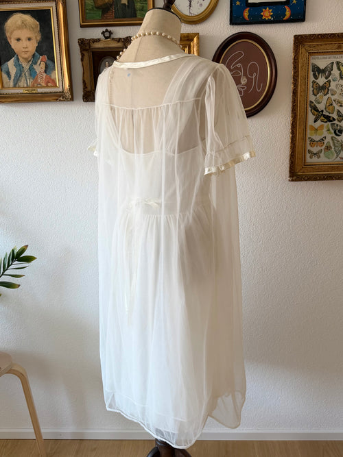 Vintage White Nylon Chiffon Peignoir Set Size S