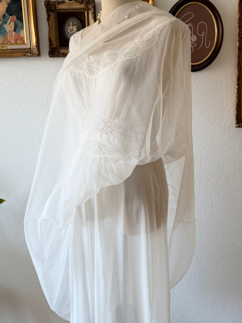 Vanity Fair Swan Nylon Chiffon Babydoll Size S