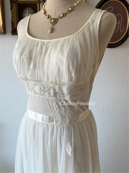 Shadowline White Nylon Chiffon Babydoll size S/M