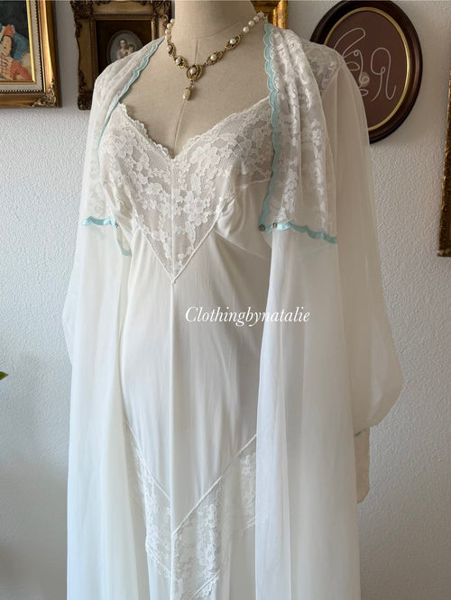 Vintage Bridal Maxi Nylon Peignoir Set Size S
