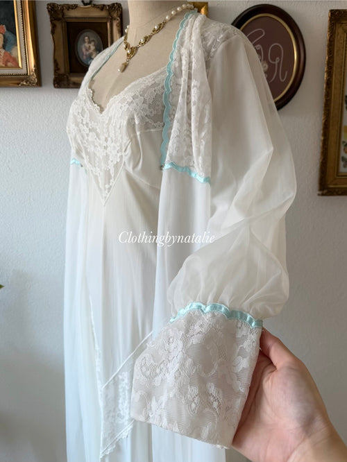 Vintage Bridal Maxi Nylon Peignoir Set Size S