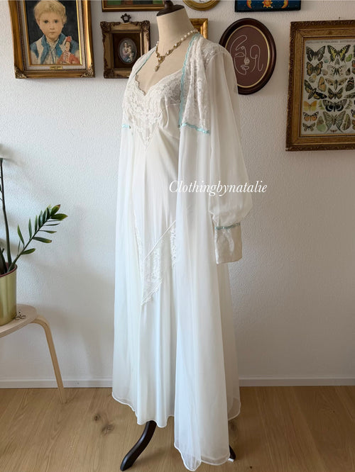 Vintage Bridal Maxi Nylon Peignoir Set Size S