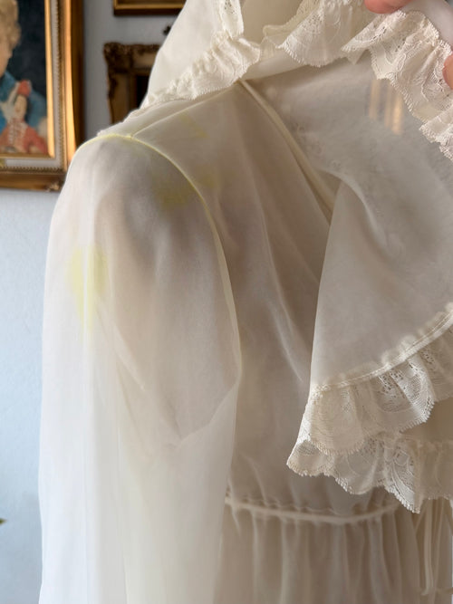 Victorian White Nylon Chiffon Robe Size S
