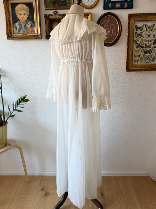 Victorian White Nylon Chiffon Robe Size S