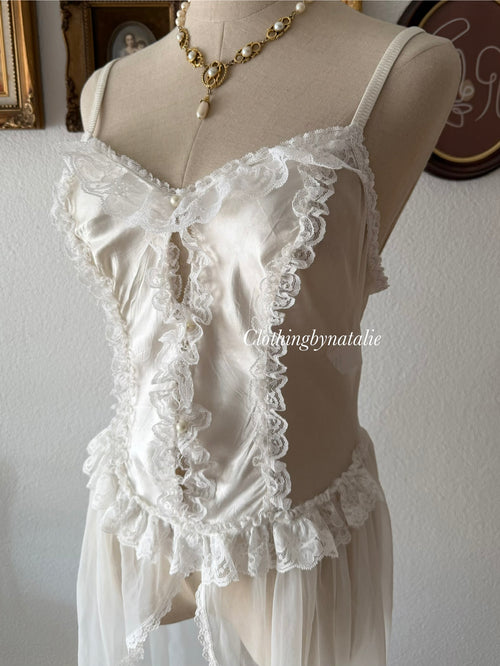 Vintage Nylon Bridal Sheer Peignoir Set Size S