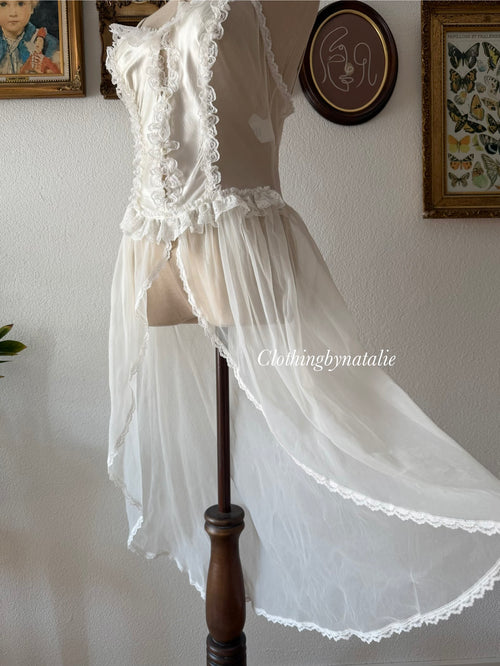 Vintage Nylon Bridal Sheer Peignoir Set Size S
