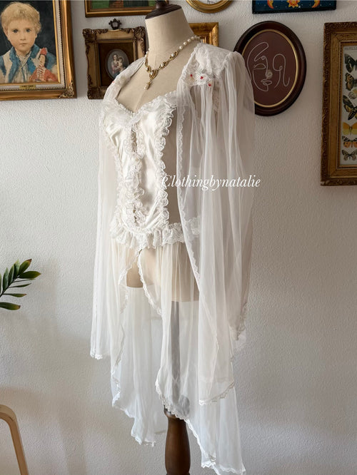 Vintage Nylon Bridal Sheer Peignoir Set Size S