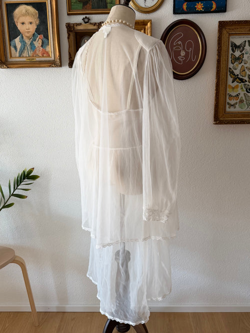 Vintage Nylon Bridal Sheer Peignoir Set Size S