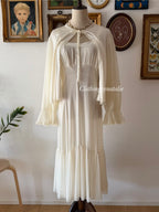 Vintage Cream Nylon Pleated Peignoir Set Size M
