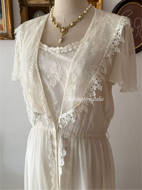 Nilani Bridal Satin Lace Peignoir Set Size S