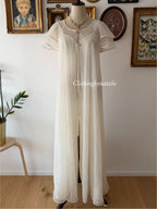 Vintage Cream Bridal Maxi Peignoir Set Size S