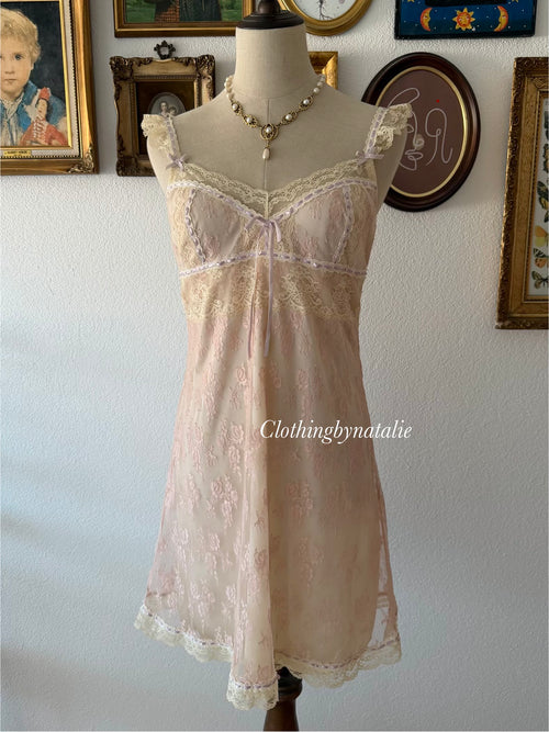 Pink Fairy Lace Nylon Slip Size S/ small M