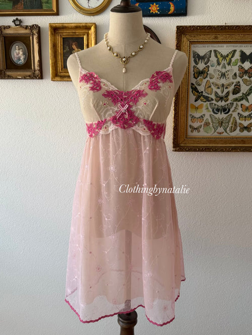 Embroidery Fairy Pink Mesh Babydoll Size S/small M