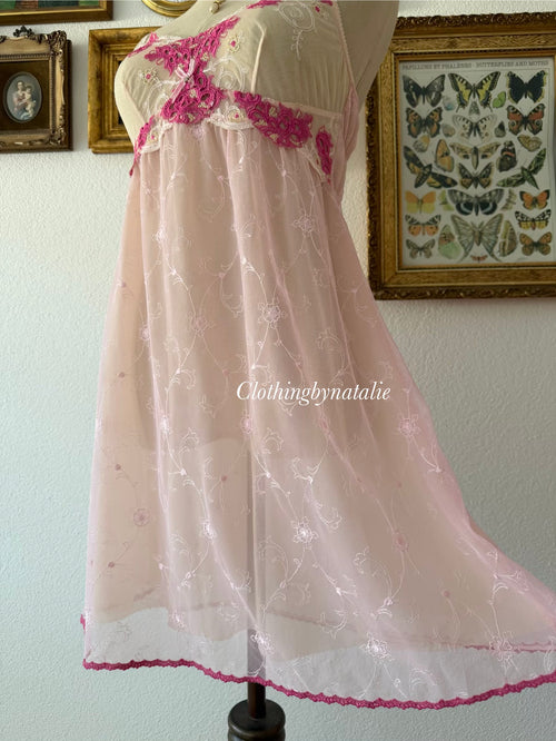 Embroidery Fairy Pink Mesh Babydoll Size S/small M