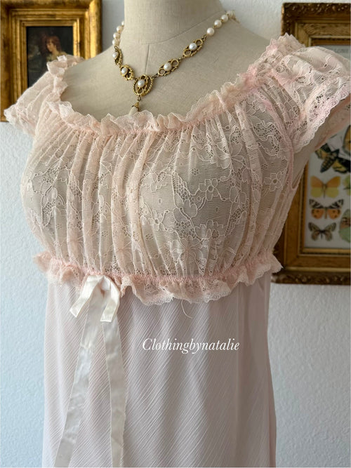 Fairy Pink Sheer Chiffon Lace Slip Size S
