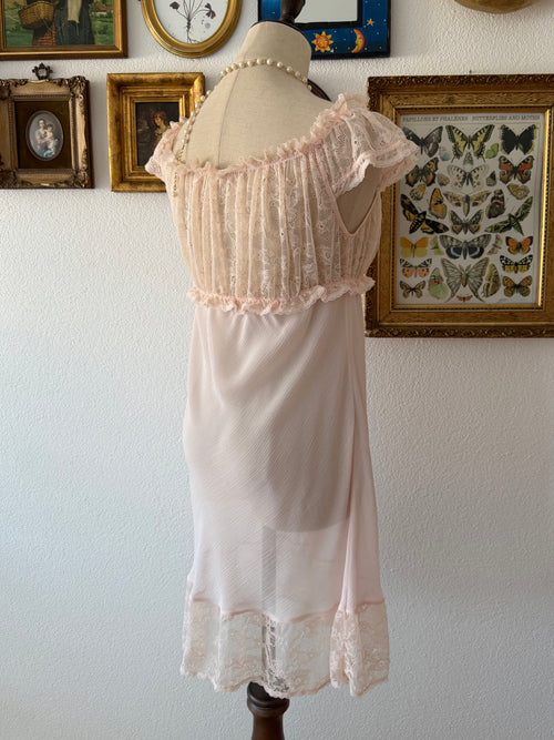 Fairy Pink Sheer Chiffon Lace Slip Size S