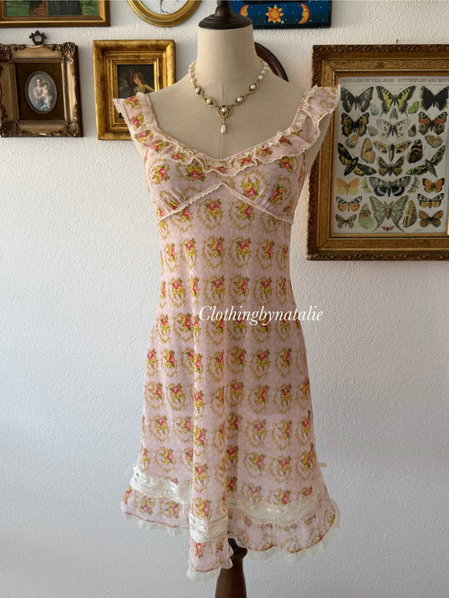 Floral Pink Chiffon Sheer Slip Size S