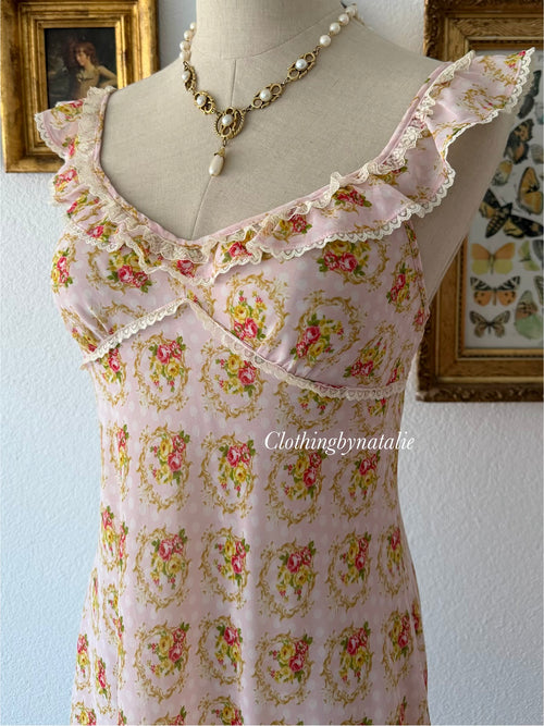 Floral Pink Chiffon Sheer Slip Size S