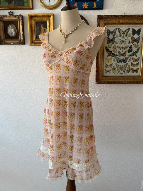 Floral Pink Chiffon Sheer Slip Size S