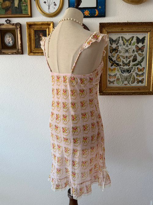 Floral Pink Chiffon Sheer Slip Size S