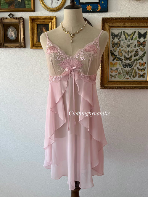 Butterfly Pink Chiffon Babydoll Size M