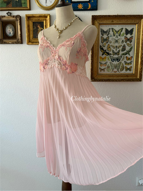 Venus Pink Pleated Chiffon Babydoll Size M