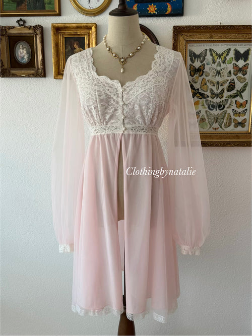 Olga Pink Nylon Robe Size S