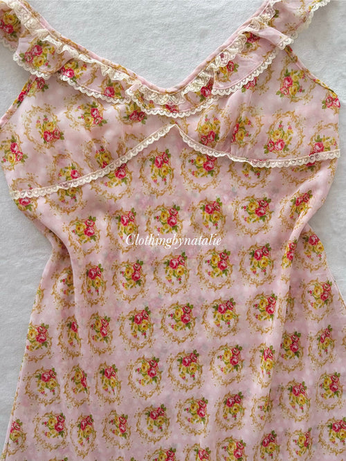 Floral Pink Chiffon Sheer Slip Size S