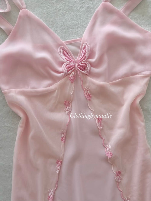 Butterfly Pink Chiffon Slip Size M