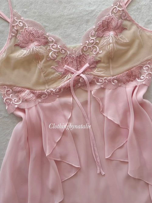 Butterfly Pink Chiffon Babydoll Size M