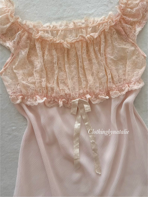 Fairy Pink Sheer Chiffon Lace Slip Size S