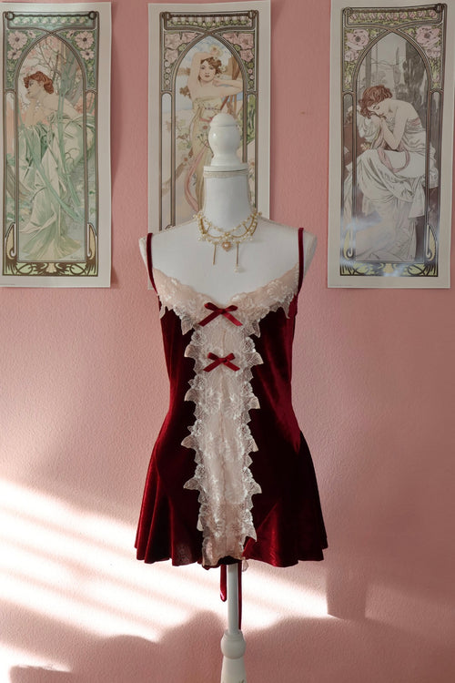 Burgundy Velvet Lace Teddy (Custom - S/M/L)
