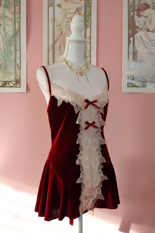 Burgundy Velvet Lace Teddy (Custom - S/M/L)