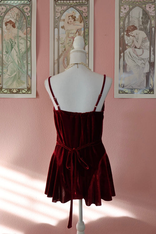 Burgundy Velvet Lace Teddy (Custom - S/M/L)