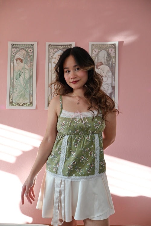 Elena Top Green Floral (Handmade- One size S/M)