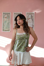 Elena Top Green Floral (Handmade- One size S/M)