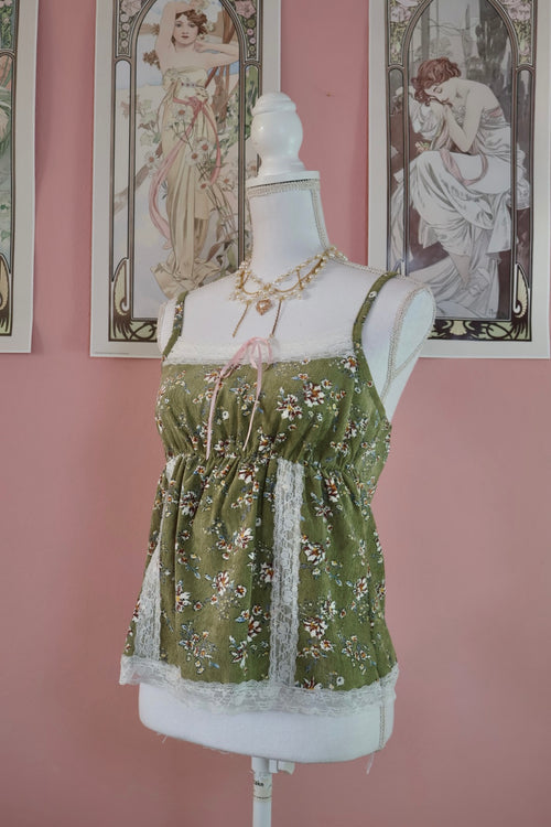 Elena Top Green Floral (Handmade- One size S/M)