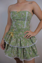 Green Floral Dress Set (Custom - XS/S/M)