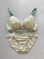 Japanese Green Floral Lingerie Set Size 70B (Pre-order other sizes in description)