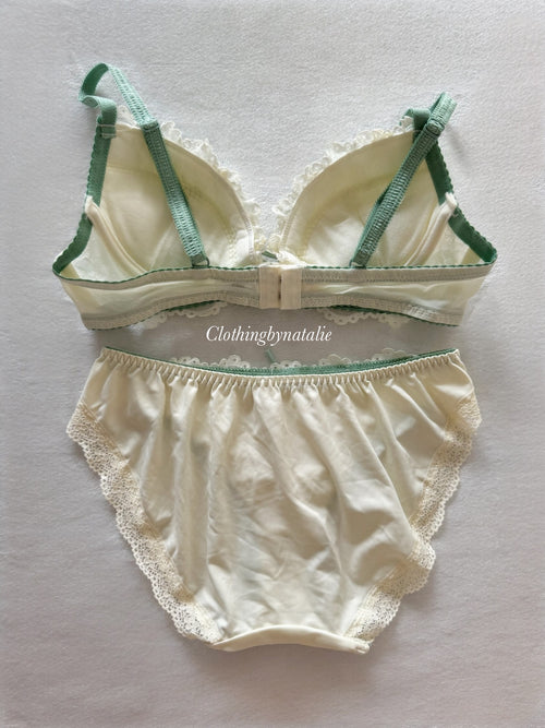 Japanese Green Floral Lingerie Set Size 70B (Pre-order other sizes in description)