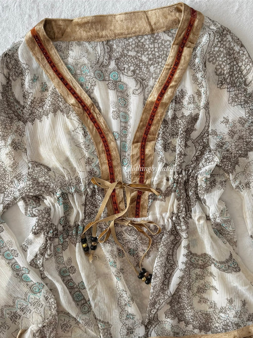 Boho Chiffon Velvet Blouse (M)