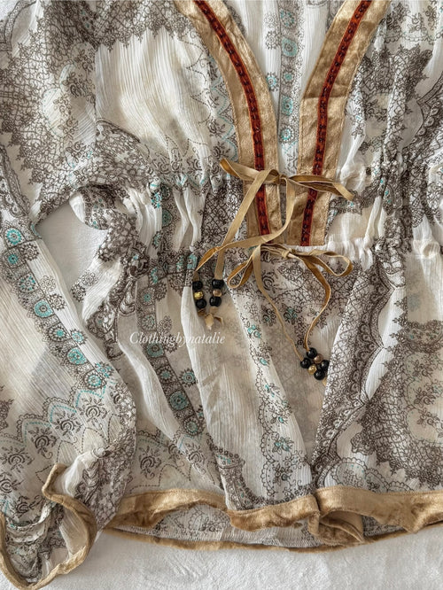 Boho Chiffon Velvet Blouse (M)